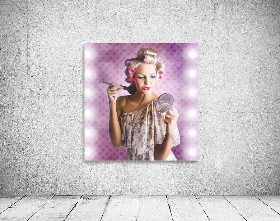 Beautiful Retro Woman Applying Makeup Cosmetics Wall Preview