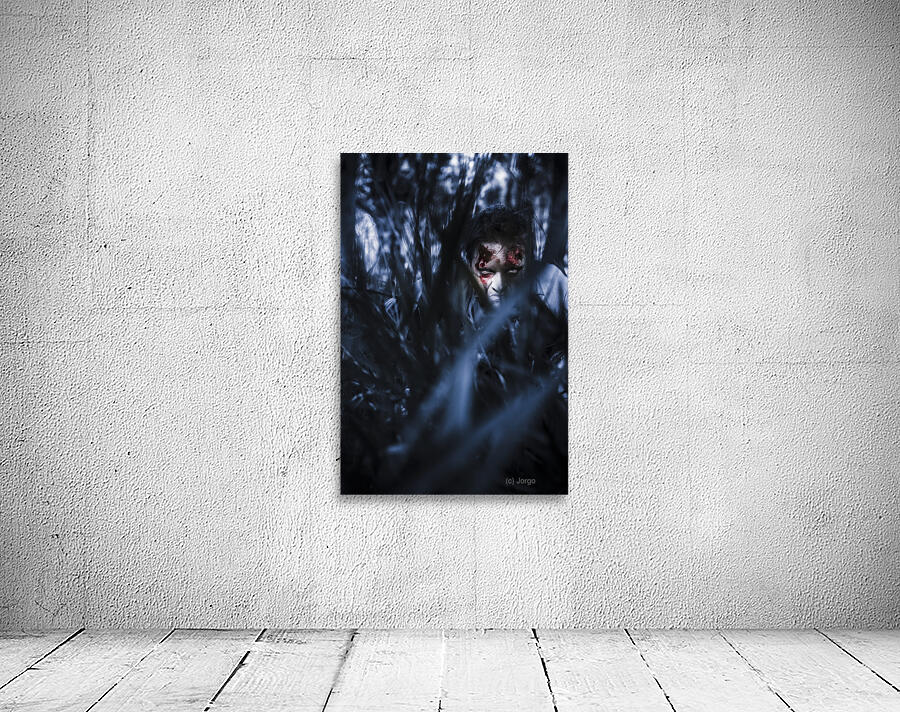 Evil man hiding in silence at dark forest  Wall Preview