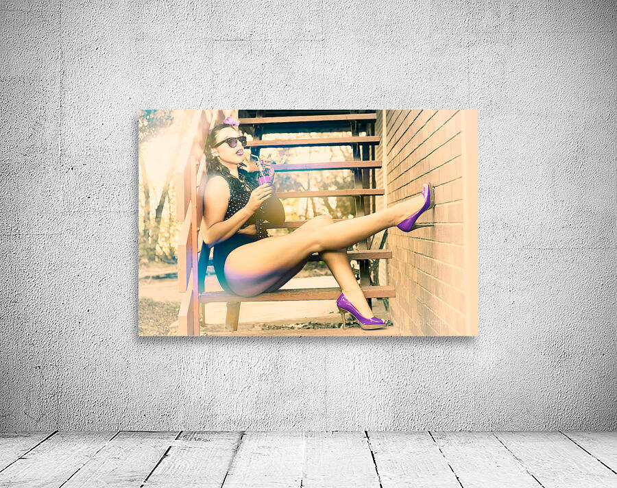 Eighties pinup woman drinking pop art soda Wall Preview