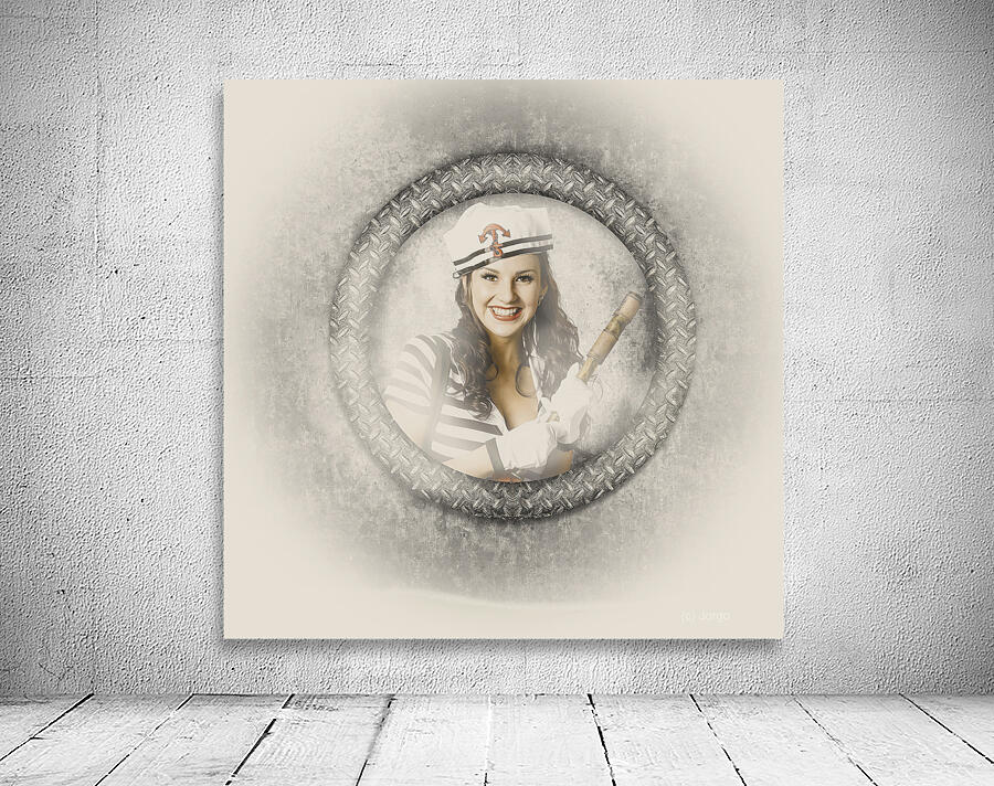 Boating pin-up woman on nautical shipping voyage Wall Preview
