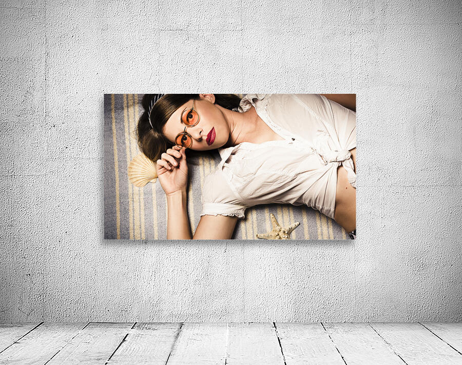 Eyewear fashion model. Pin up woman in sun shades Wall Preview