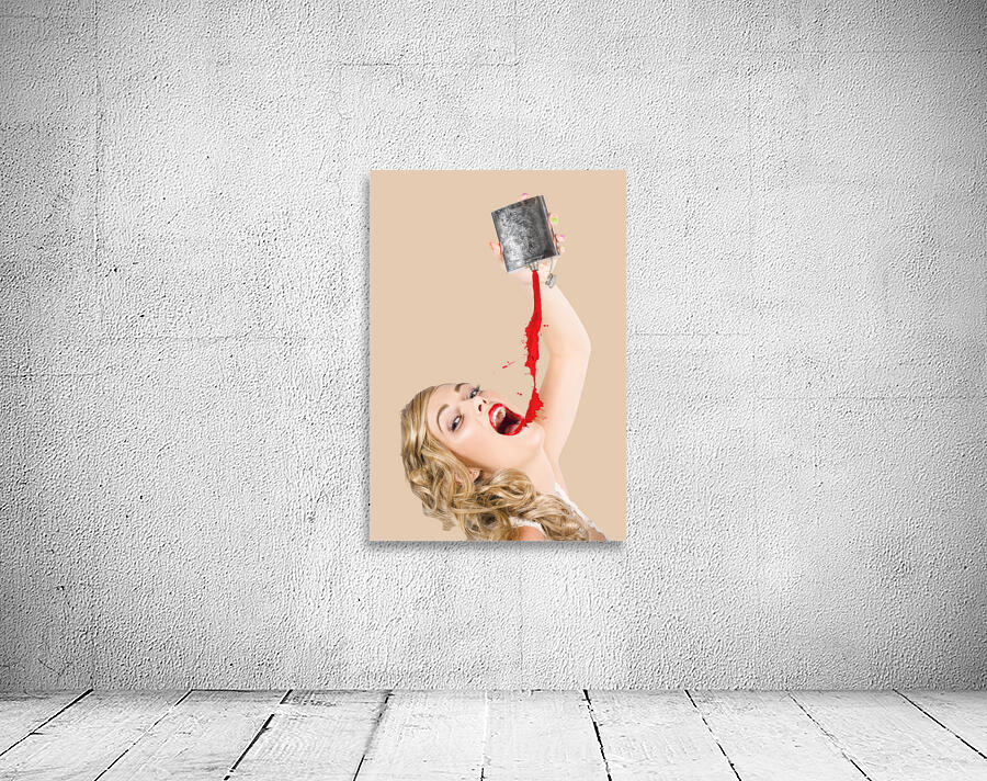 Beautiful Blonde Make-up Artist Woman Pouring Liquid Lipstick Wall Preview