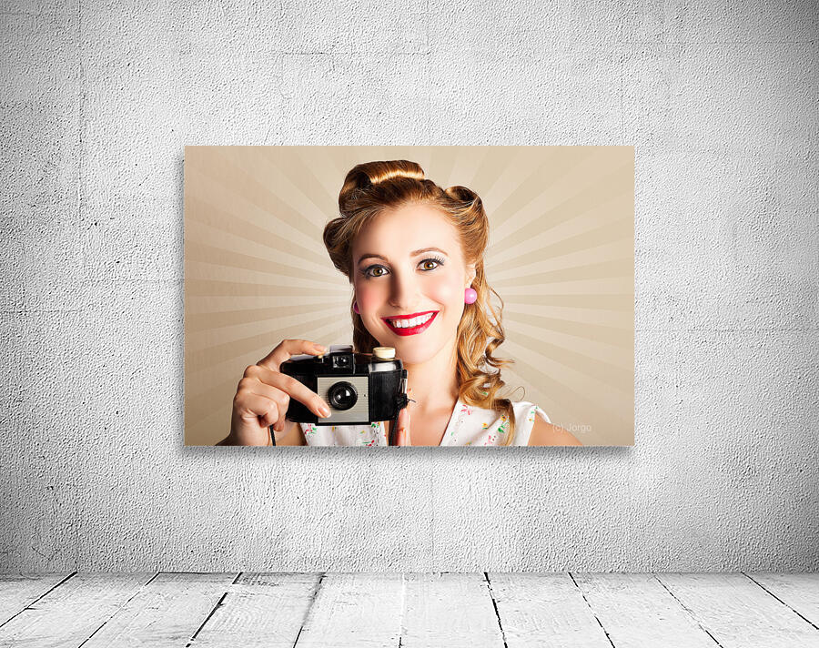 Young Smiling Vintage Girl Taking Photo Wall Preview