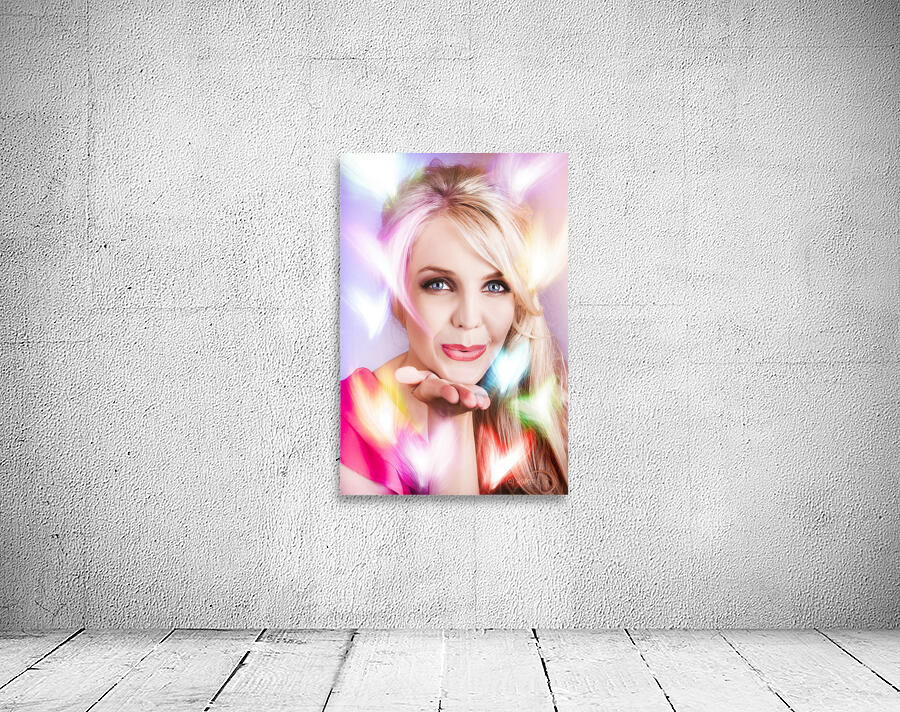 Romantic Girl Blowing Heart Kiss To Her Valentine Wall Preview