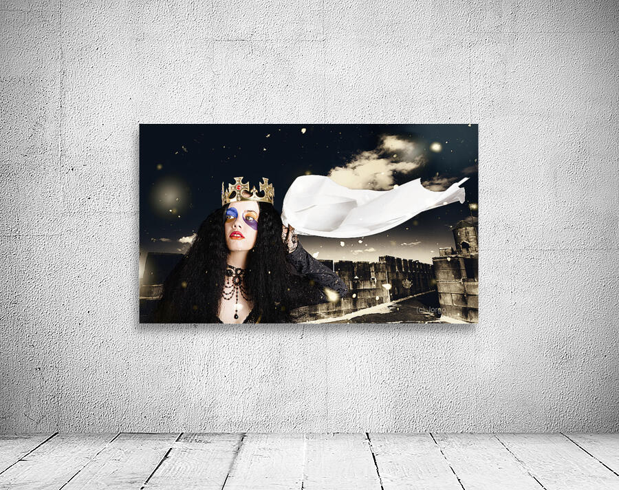 Royal damsel in distress waving white castle flag Wall Preview