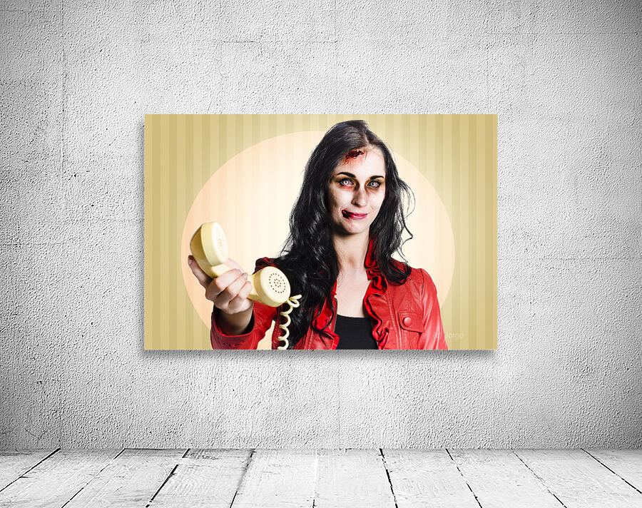 Zombie business person handing over bad news phone Wall Preview