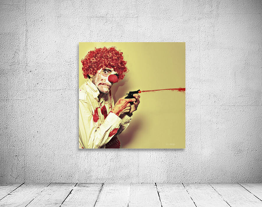 Creepy Manic Clown Shooting Blood From Cap Gun Wall Preview