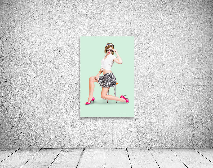 Sexy brunette pin up girl in pink retro fashion Wall Preview
