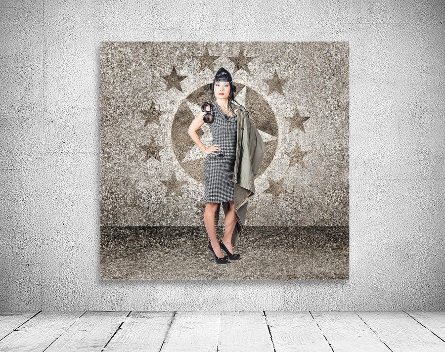 Asian military pinup girl in retro air force style Wall Preview