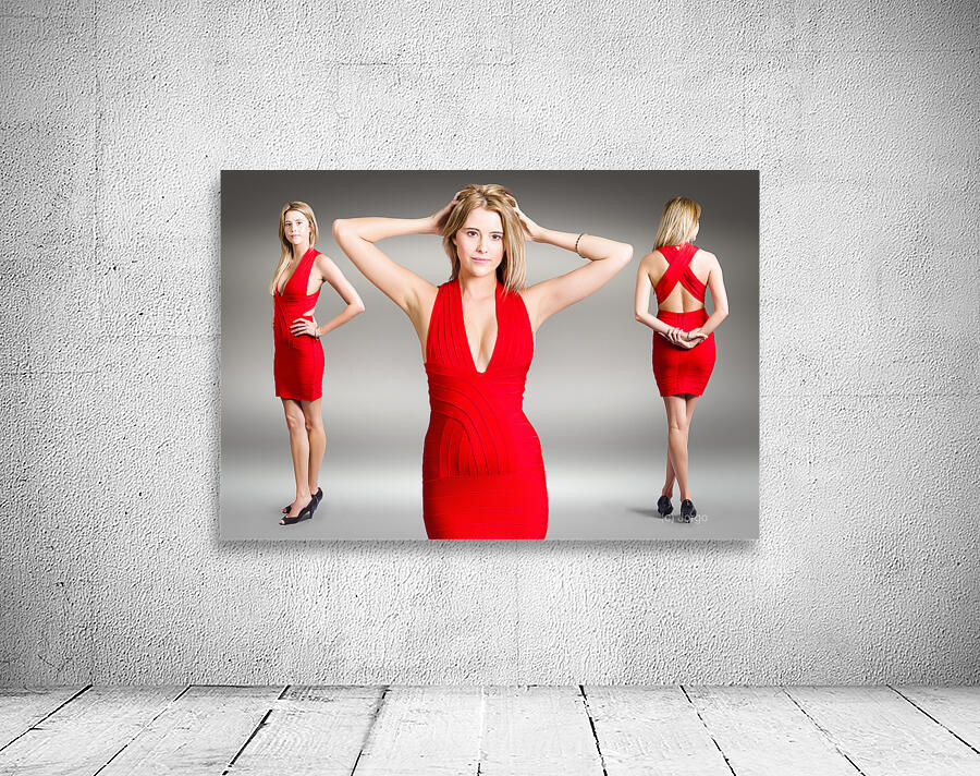 Luxury female fashion model in classy red dress Wall Preview