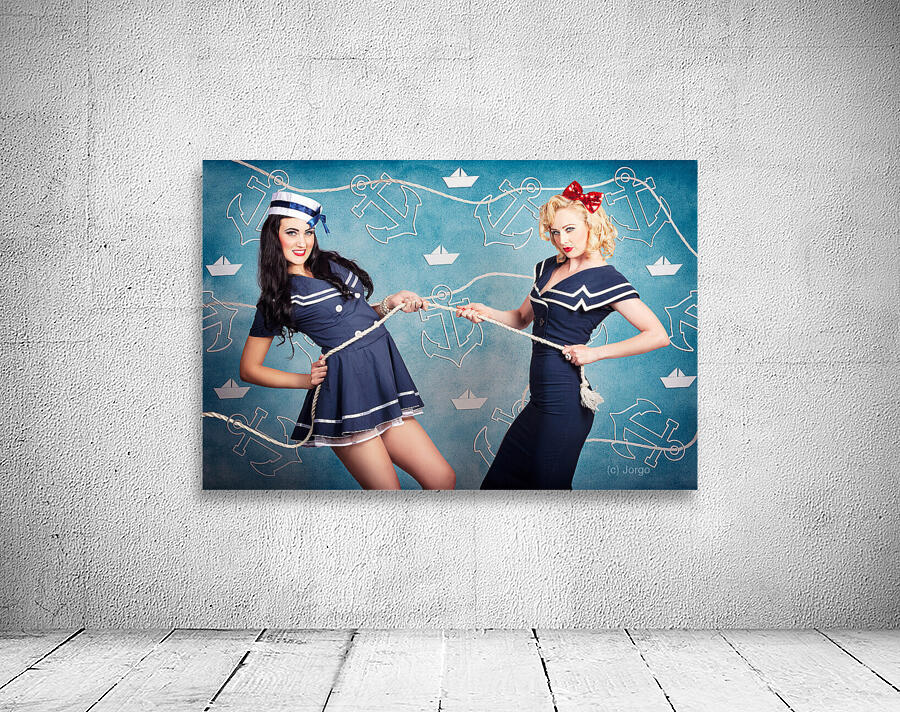 Beautiful navy pinup girls on marine background Wall Preview