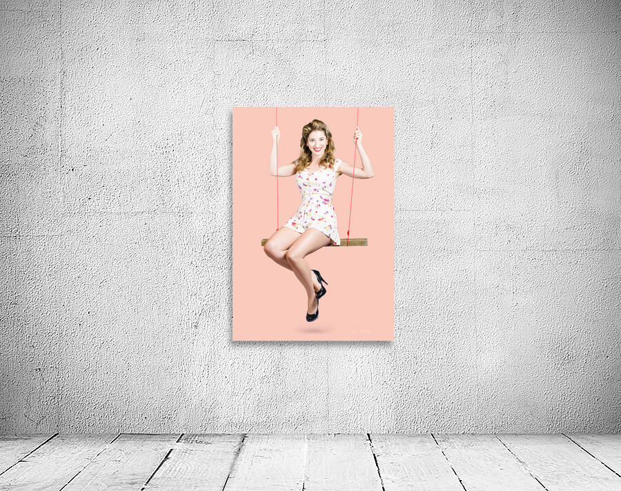Beautiful fifties pin up girl smiling on swing Wall Preview