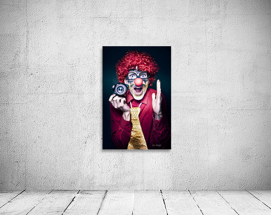 Excited Clown With Camera At Kids Birthday Party Wall Preview