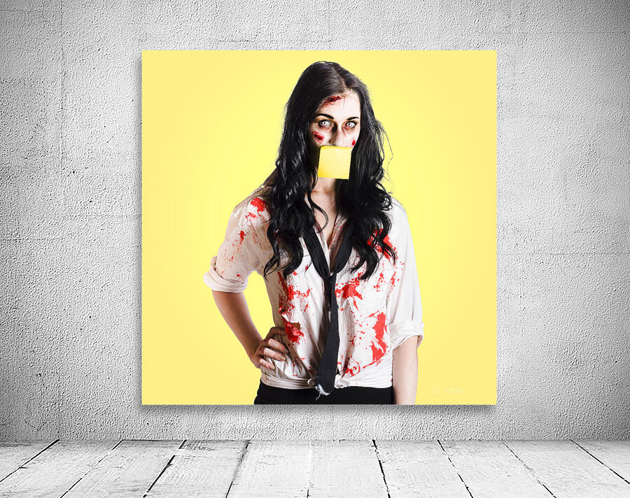 Deceased business woman with memo message on face Wall Preview