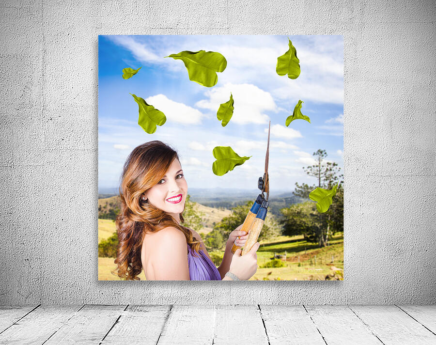 Elegant young woman with shears. Gardening love Wall Preview