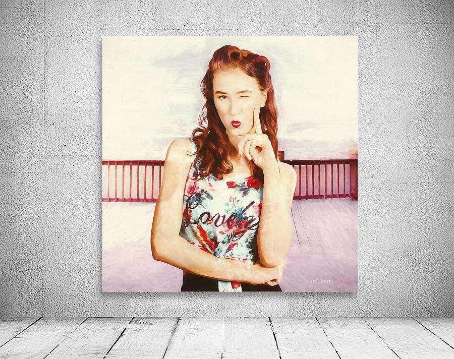 Retro clip art of a thinking pin-up woman Wall Preview