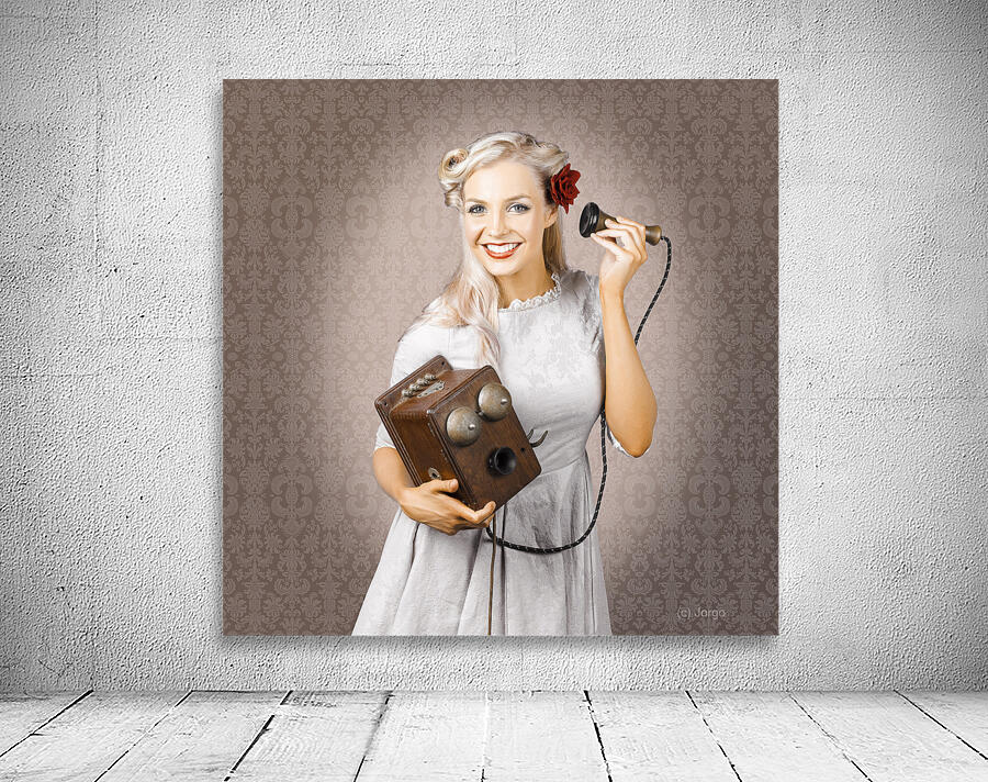 Smiling Vintage Woman Hearing Good News On Phone Wall Preview