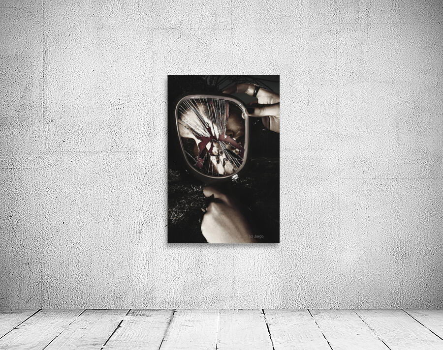 Woman with broken mirror and shattered reflection Wall Preview