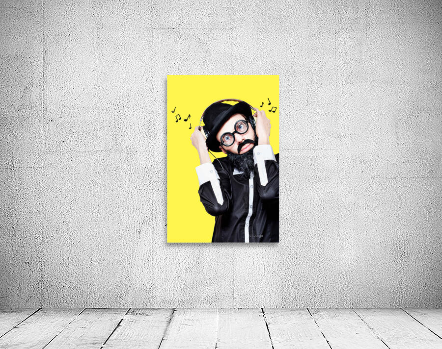 Funny Man Wearing Headphone On White Background Wall Preview