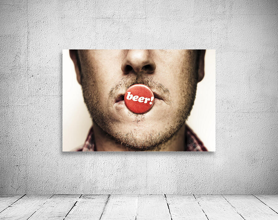 Face Of A Man With Beer Badge Wall Preview