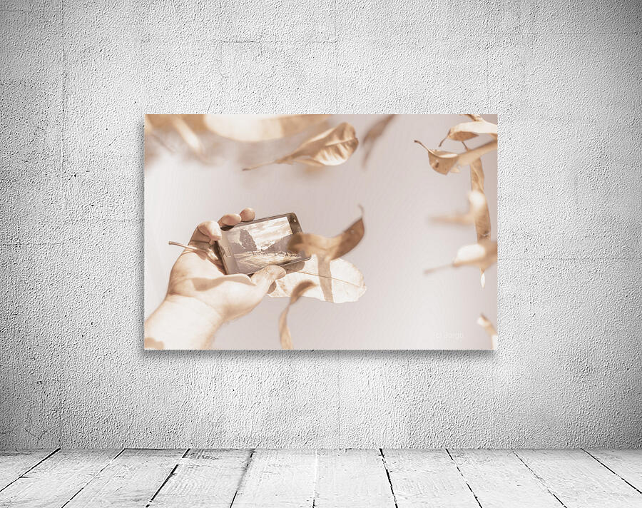 Smart phone catching a serene autumn landscape Wall Preview