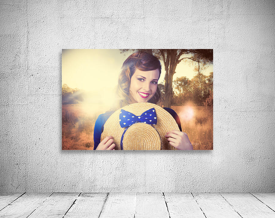 Vintage portrait of a country pinup girl Wall Preview