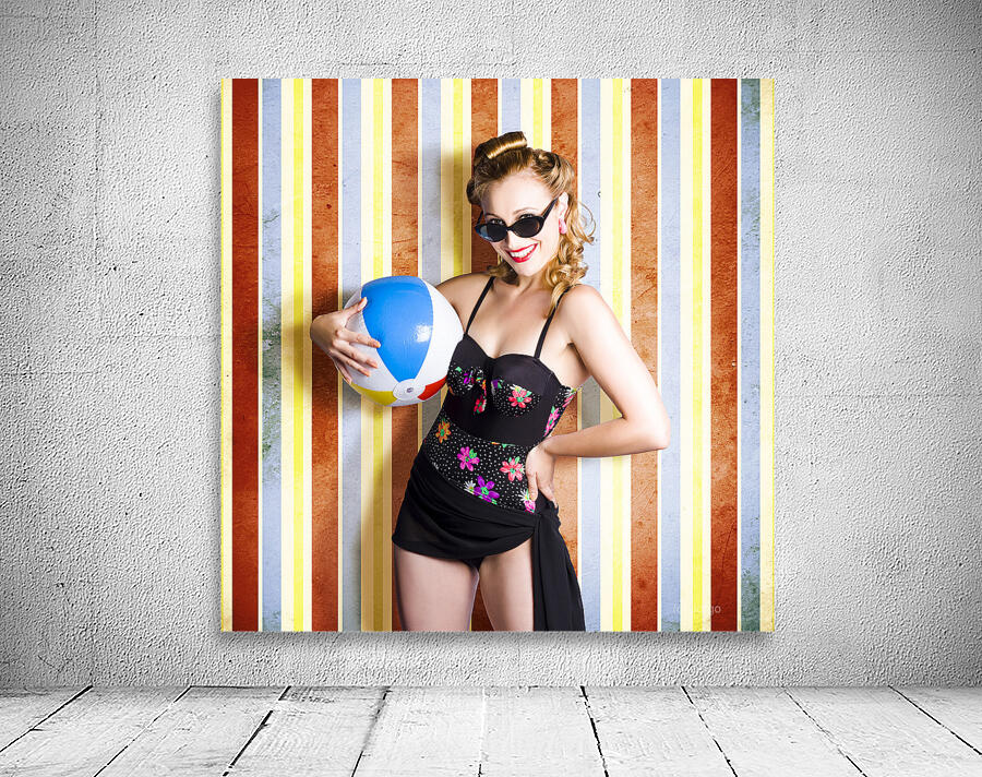 Vintage Beach Babe On Retro Background Wall Preview