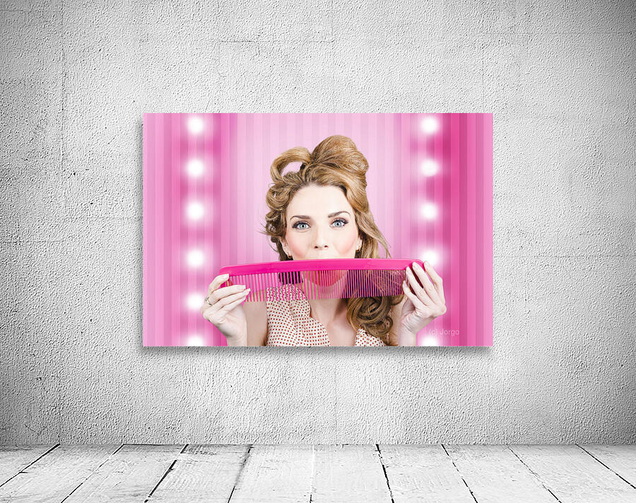 Funny hairdresser with cute hairdo. Pin up haircut Wall Preview