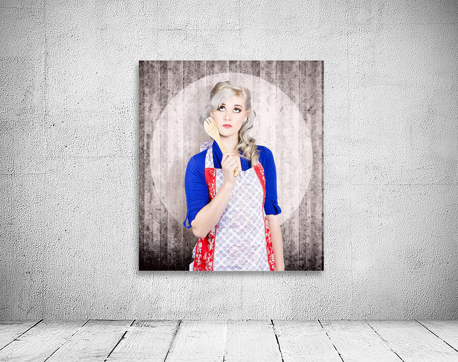 Young pinup housewife thinking what to cook Wall Preview