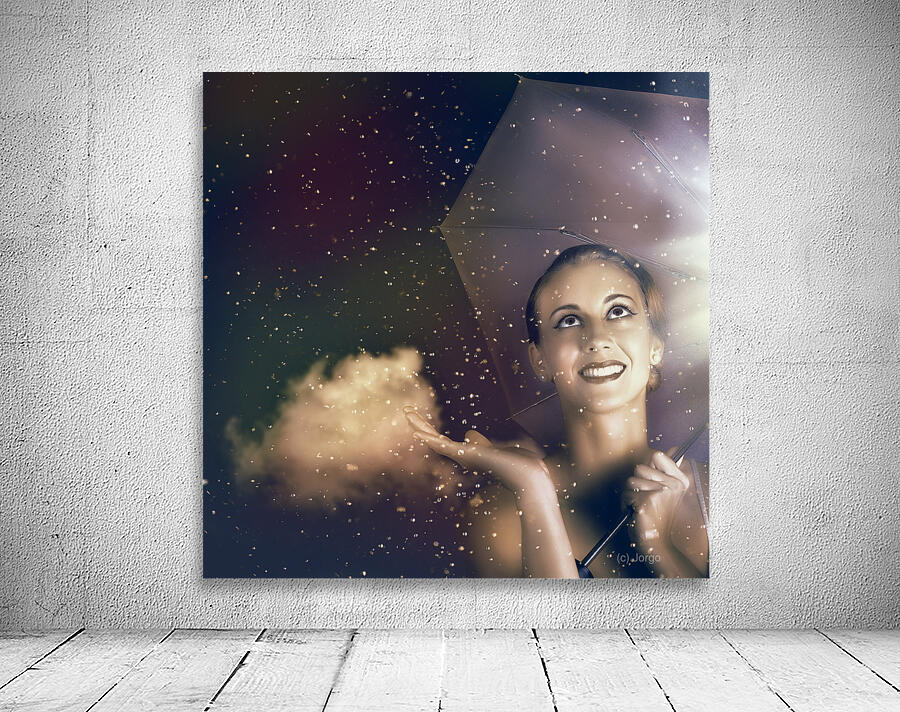 Happy Woman Walking Outside On A Rainy Summer Day Wall Preview
