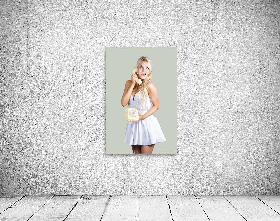 1960s hot gossip woman with retro telephone Wall Preview