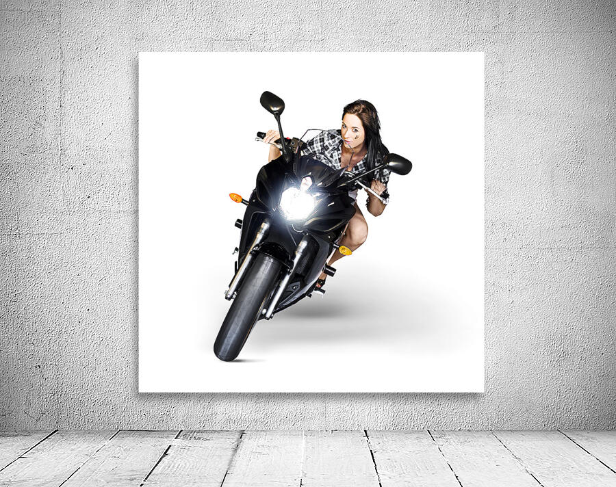 Woman Riding Motorbike At Speed Wall Preview