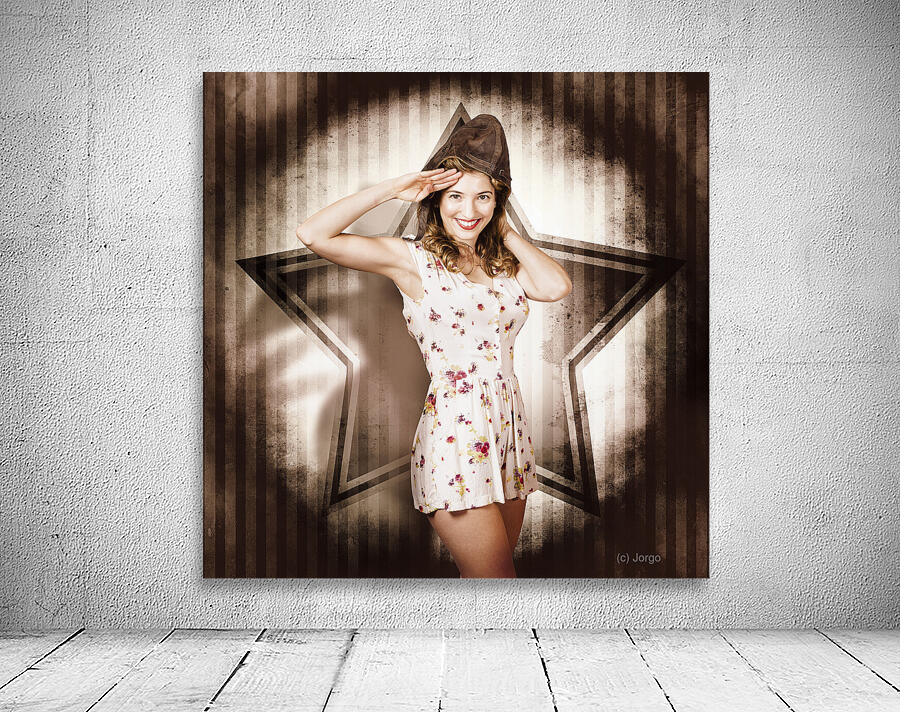 1940s aviation pinup girl wearing military fashion Wall Preview