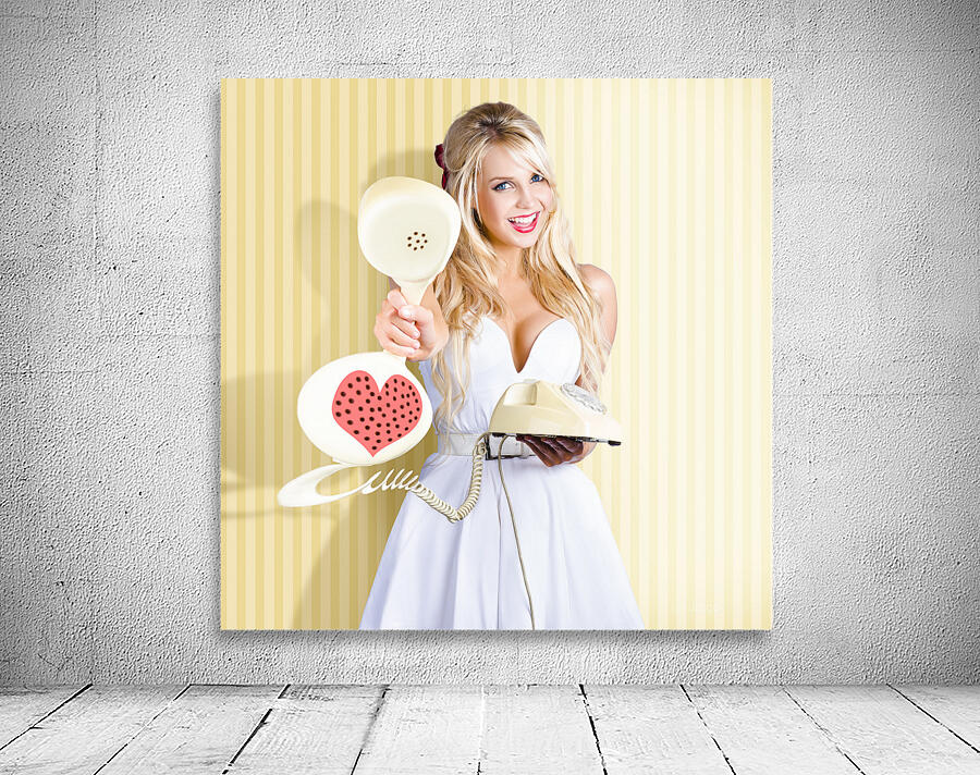 American Girl In Pinup Fashion With Retro Phone Wall Preview