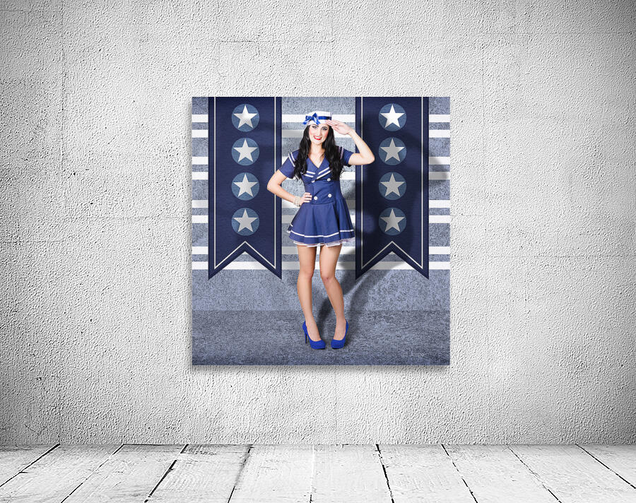 Young US marine corps pin-up girl. Sailor style Wall Preview