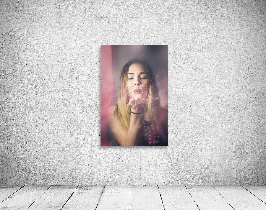 Valentine girl making wish kiss Wall Preview