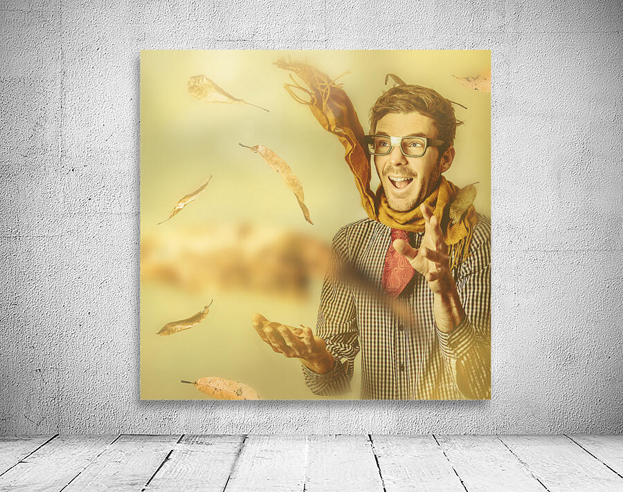 Happy nerd celebrating the fall of autumn Wall Preview