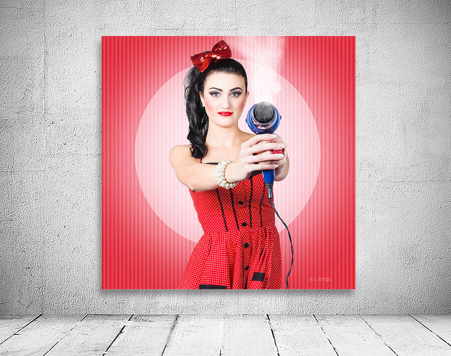 Young beautiful girl with hairdryer. Hair care Wall Preview