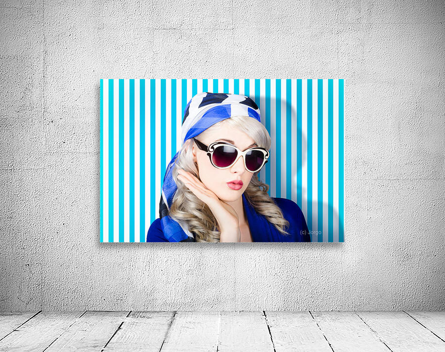 Beautiful retro pinup girl in scarf and sunglasses Wall Preview