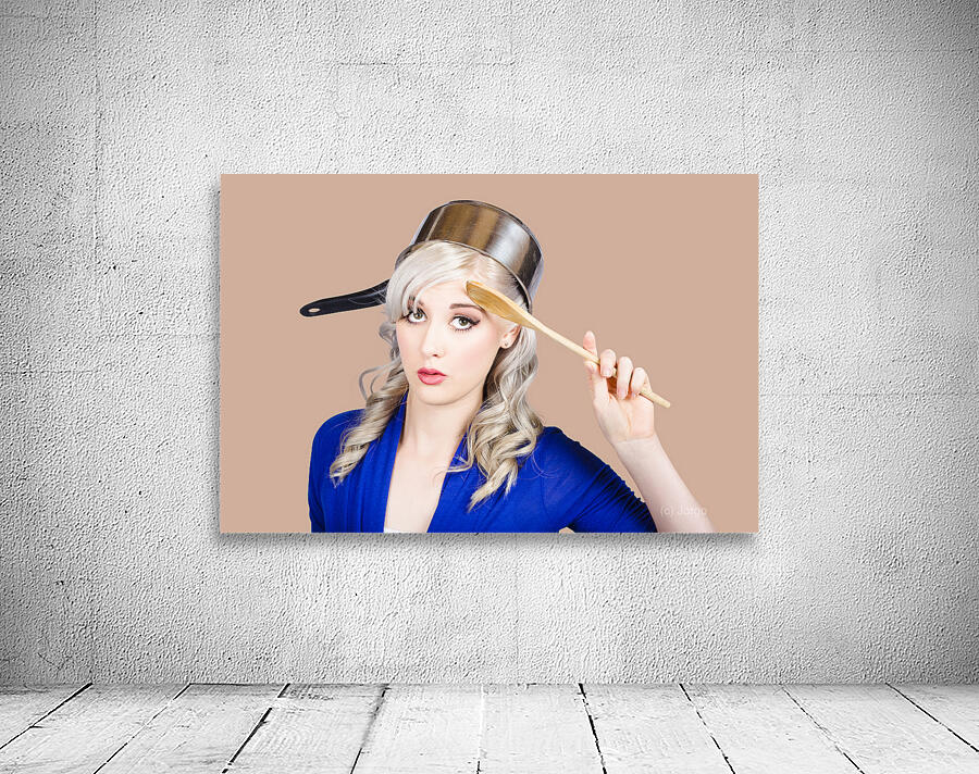 Funny pin up housewife saluting for cooking duties Wall Preview