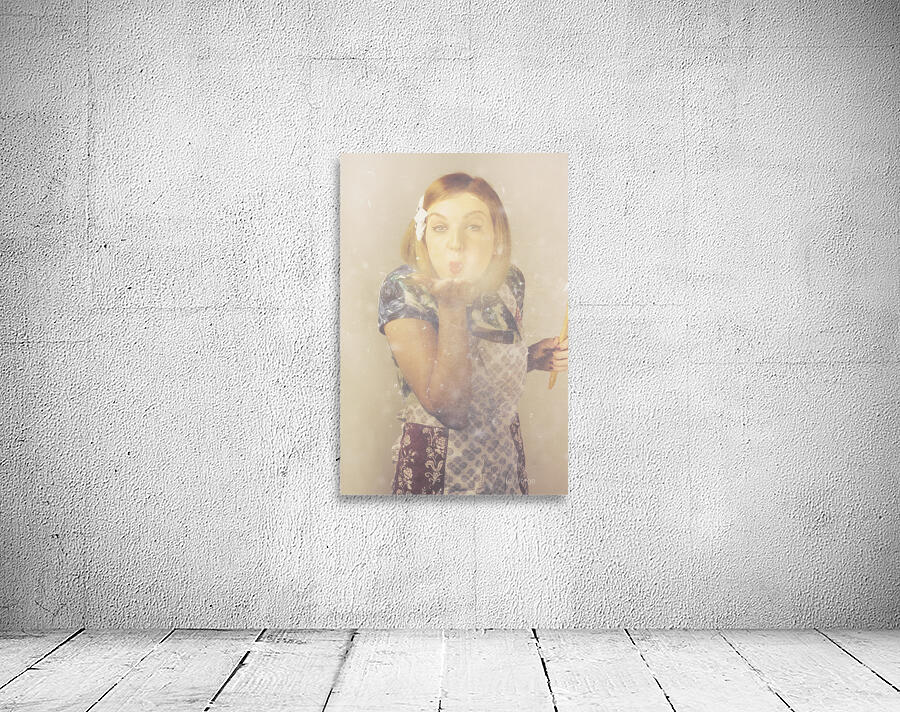 Vintage cookery girl baking with pinch of flour Wall Preview