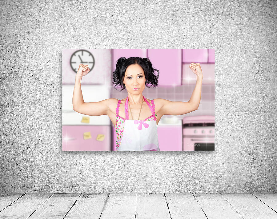 Funny cleaning pinup woman with clean strength Wall Preview