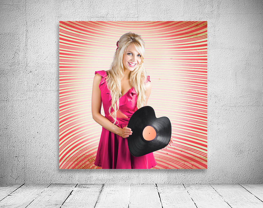 Smiling DJ Woman In Love With Retro Music Wall Preview