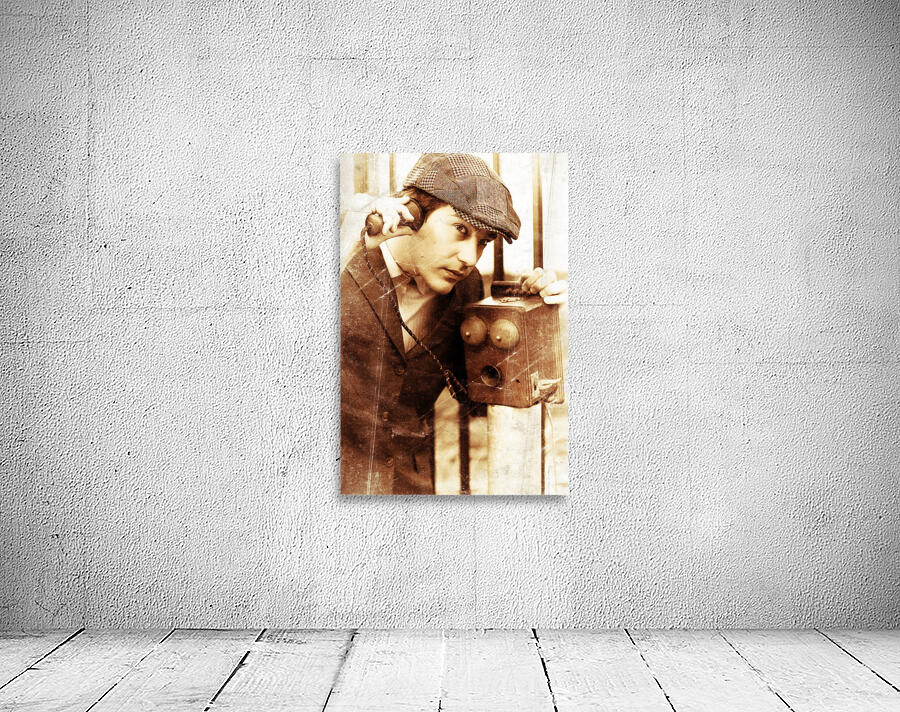 Old Fashioned Vintage Man Talking Through Antique Phone Wall Preview