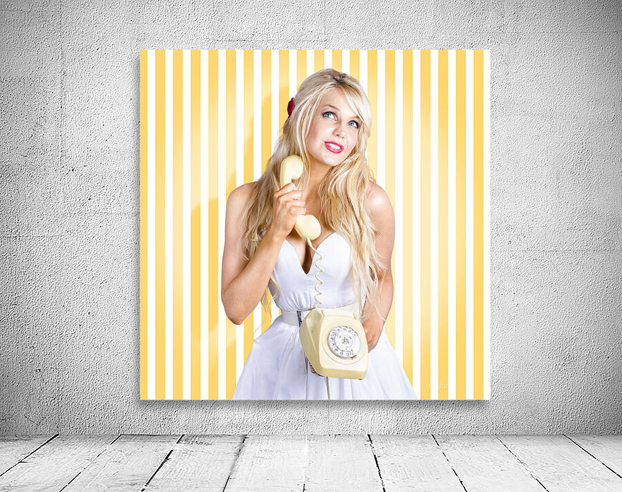 Female model with phone in classic retro fashion Wall Preview