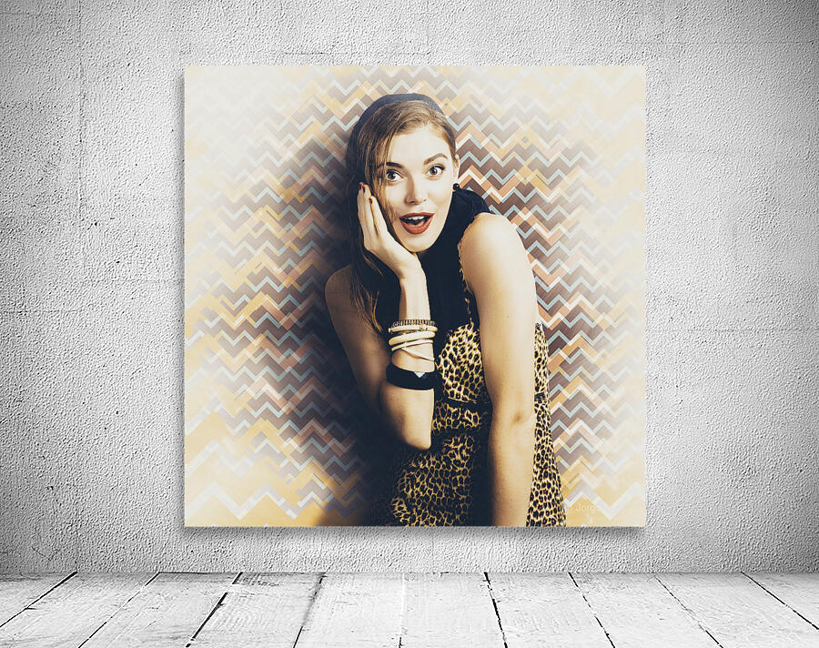 Surprised pin up girl gasping out shear joy Wall Preview