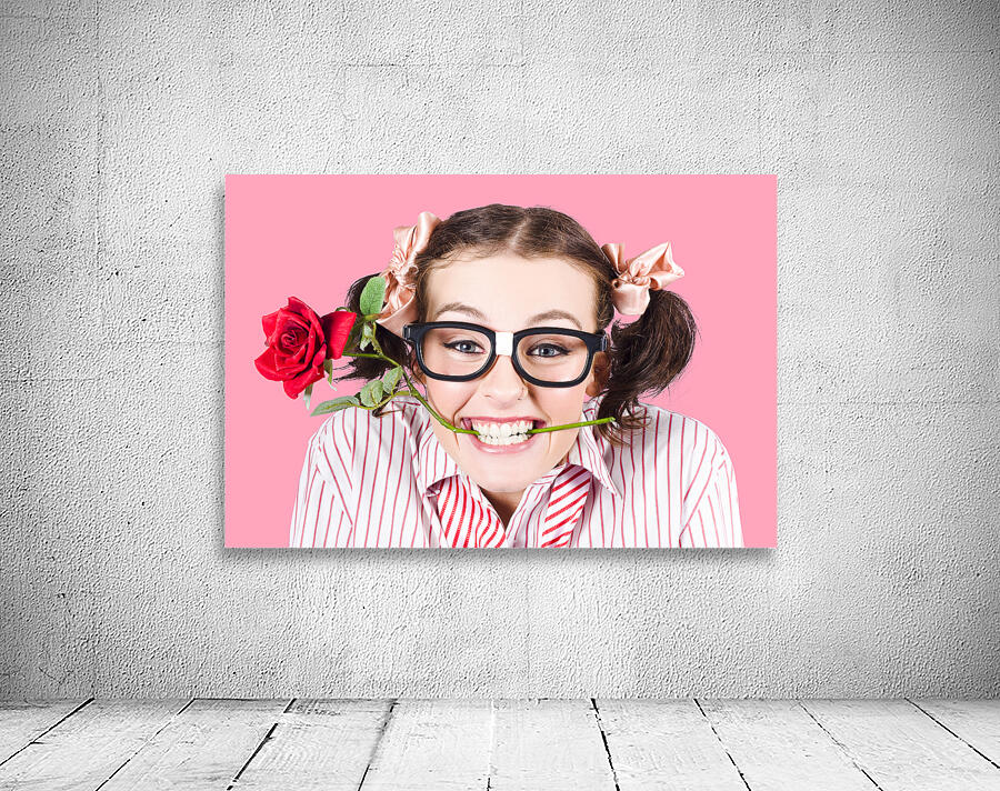 Cute Smiling Woman Wearing Nerd Glasses With Rose Wall Preview