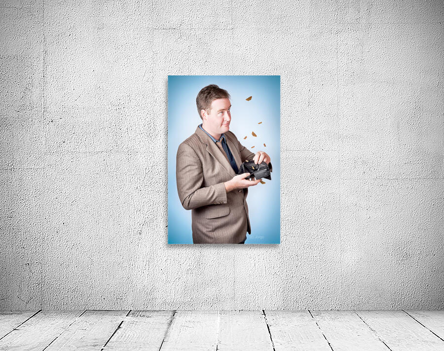 Consumer making discount purchase with moth wallet Wall Preview