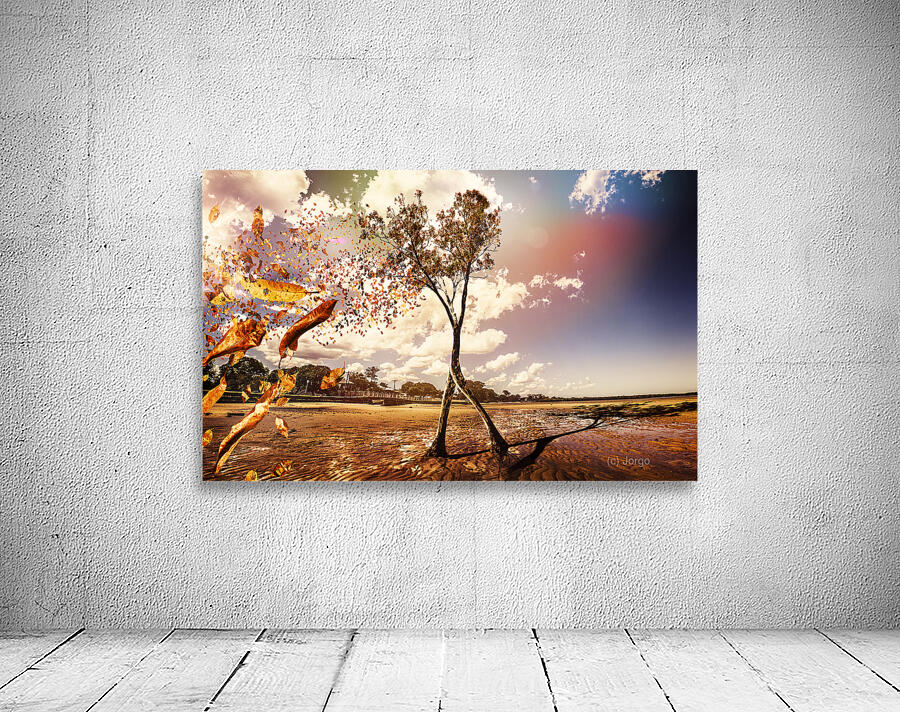 Tree leaves on a sea change Wall Preview