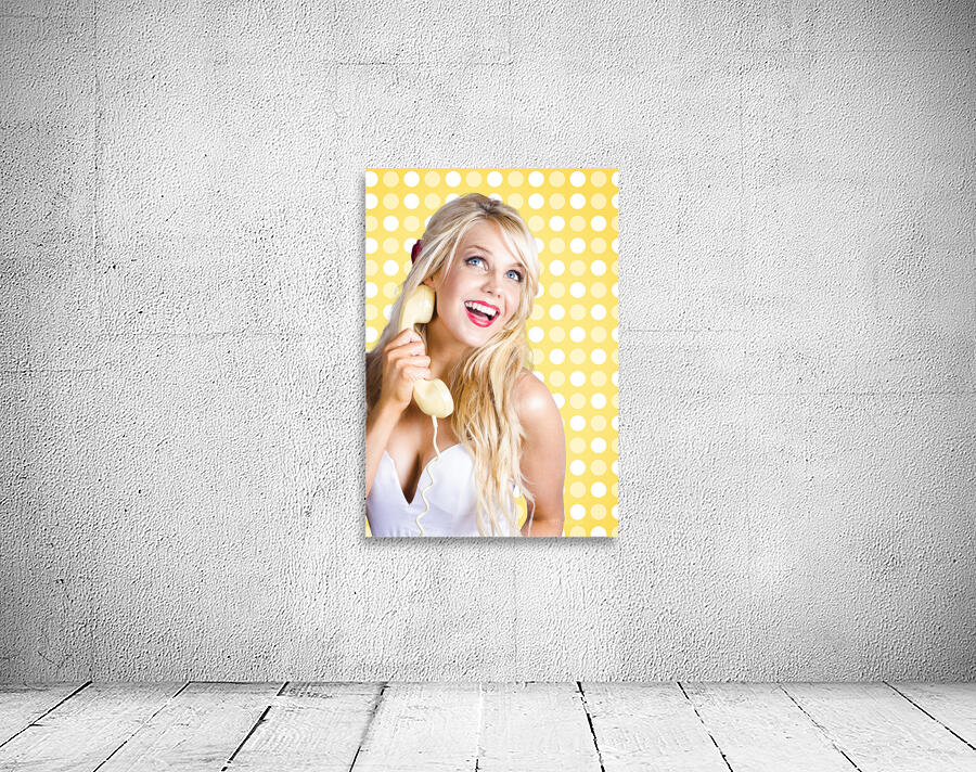 Retro phone beauty with glamour hair and makeup Wall Preview